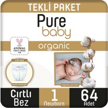 Pure Baby Organik Pamuklu Cirtli Bez Tekli Paket 1 Numara Yenidogan 64 Adet