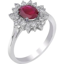 İryum 0.44 Karat Pırlantalı Oval Yakut Yüzük PY056