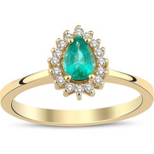 İryum 0.41 Karat Damla Zümrüt 0.12 Karat Pırlanta Yüzük