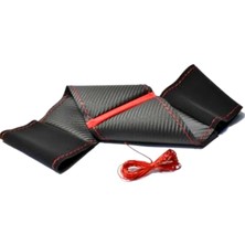 Gürler Oto Kılıf ve Aksesuar Bmw 3 Serisi Direksiyon Kılıfı Alkantra-Karbon Kırmızı Yüzüklü