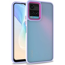 Vivo Y21S Kılıf Arkası Şeffaf Kenar Korumalı Silikon Dora- Lila