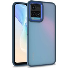 Vivo Y21S Kılıf Arkası Şeffaf Kenar Korumalı Silikon Dora- Mavi