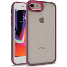 Apple iPhone Se 2022 Kılıf Arkası Şeffaf Kenar Korumalı Silikon Dora- Kırmızı