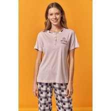 Poleren Kadın Kısa Kol Pijama Takımı Pamuklu Düğmeli