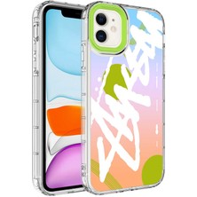 Case 4U Apple iPhone 11 Kılıf Kamera Korumalı Renkli Yazı Desenli Sert Silikon Korn Kapak NO2 Renkli