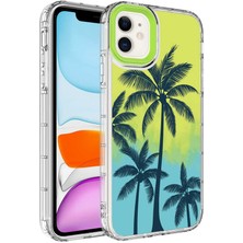 Case 4U Apple iPhone 11 Kılıf Kamera Korumalı Renkli Palmiye Ağacı Desenli Sert Silikon Korn Kapak NO8 Renkli