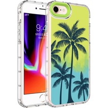 Case 4U Apple iPhone Se 2022 / Se 2020 Kılıf Kamera Korumalı Renkli Palmiye Ağacı Desenli Sert Silikon Korn Kapak NO8 Renkli