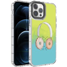 Case 4U Apple iPhone 13 Pro Max Kılıf Kamera Korumalı Renkli Donat Kulaklık Desenli Sert Silikon Korn Kapak NO14 Renkli