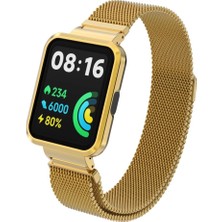 AktarMobile Redmi Watch 2 Lite Uyumlu Mıknatıslı Hasır Metal Kordon & Kasa Koruma 2 In 1 Tel Örgü Kayış