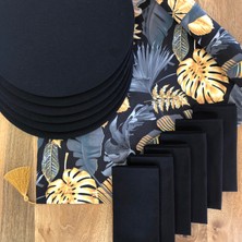 Desenİzmir Amerikan Servis Altın Yaprak Desen Takım 6 Supla, 6 Kumaş Peçete ve Runner Örtü 7