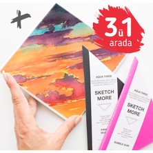 Poliart Süper Set 3ü1 Arada Üçgen Eskiz Defteri Set Suluboya ve Grafik  Triangle Watercolor Skethbook Set