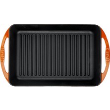 Lava Döküm Dikdörtgen Izgara Tava Metal Kulplu 22X32CM Turuncu
