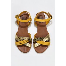 Bueno Shoes Sarı Multi Deri Kadın Düz Sandalet
