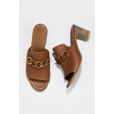 Bueno Shoes Kahverengi Deri Kadın Topuklu Terlik