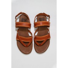 Bueno Shoes Turuncu Deri Kadın Düz Sandalet