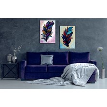 Bestablo 2 Parça Dekoratif Kuş Tüyü Kanvas Tablo
