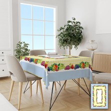Yeni Mavi Bordürlü Meyve Desenli Kolay Temizlenebilir Leke Tutmaz Dertsiz Masa Örtüsü