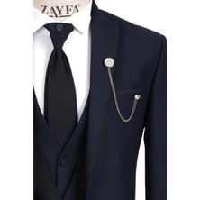 Zayfa Lacivert Slim Fit Yelekli Smokin Damatlık