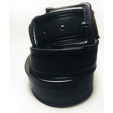 Karali Deri Suni Deri Erkek Kot Kemeri, 4,5 Cm, Siyah-Gri
