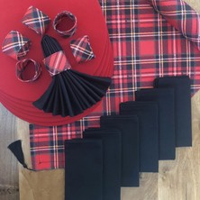 Desenİzmir Amerikan Servis Ekose Desen Takım 6 Supla, 6 Kumaş Peçete, 6 Peçete Halkası ve Runner Örtü Kombin 11