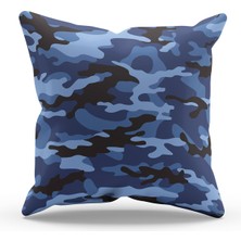 Moud's Çift Tarafı Baskılı Mavi Kamuflaj Desenli Tekli Süet Kırlent Kılıfı