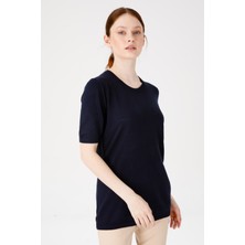 Desen Triko Kadın Likralı Kısa Kollu Sıfır Yaka Düz Bluz K.lacivert