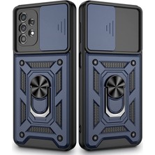 Smcase Samsung Galaxy A53 Kılıf Tank Aramid Sürgülü Vega Yüzüklü+Nano Lacivert