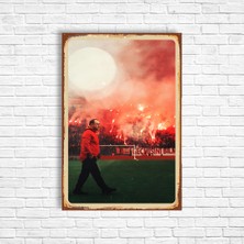 Trend Poster Fatih Terim Sarı Kırmızı Retro Ahşap Poster