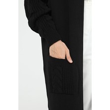 İlmek Kadın Kolu Saç Örgülü Çift Cepli Garnili Kışlık Kimono Hırka N4204