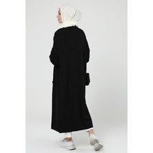 İlmek Kadın Kolu Saç Örgülü Çift Cepli Garnili Kışlık Kimono Hırka N4204