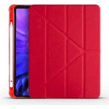 Case 4U Apple iPad Air 10.9 2022 (5.Nesil) Tri Folding Kalem Bölmeli Standlı Kılıf Kırmızı