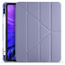 Case 4U Apple iPad Air 10.9 2022 (5.Nesil) Tri Folding Kalem Bölmeli Standlı Kılıf Mor