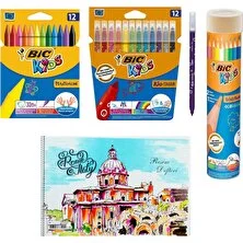 Bic Pastel Boya Keçeli Boya Metal Tüp Kuru Boya 12 li ve Resim Defteri