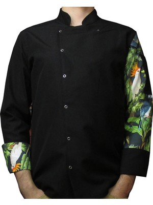 DGR Desenli (Tropik Kuşlar) Siyah Aşçı Ceketi