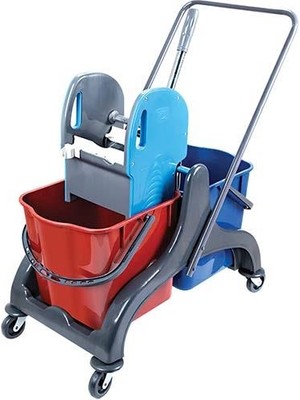 Omnisoft UCTM-CK750 Plastik Taşıyıcı Plastik Pres Çift Kovalı Temizlik Arabası