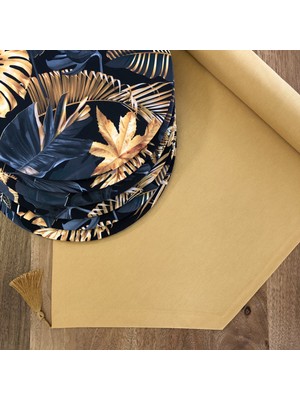 Desenizmir Amerikan Servis, 6'lı Supla ve Runner Takımı Altın Yaprak Desen 2