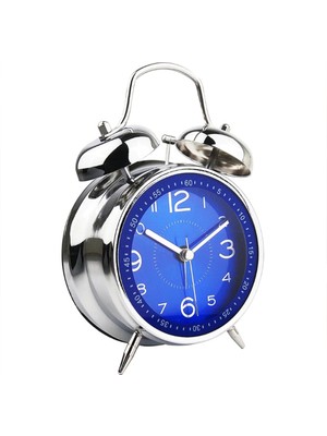 Hediyesahibi Büyük Boy Nostaljik Gümüş Metal Işıklı Akar Saniyeli Çift Çanlı Çalar Saat