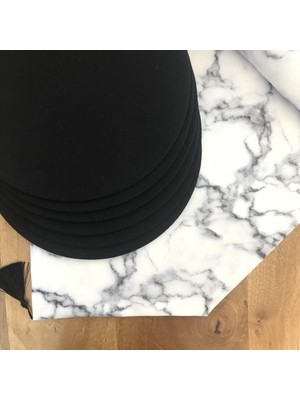 Desenİzmir Amerikan Servis Beyaz Mermer Desen Takım 6 Supla ve Runner Örtü 4