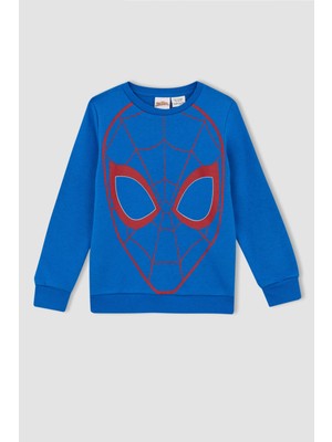 DeFacto Erkek Çocuk Regular Fit Kalın Sweatshirt Kumaşı Marvel Spiderman Lisanslı Bisiklet Yaka Sweatshirt X9566A622AU