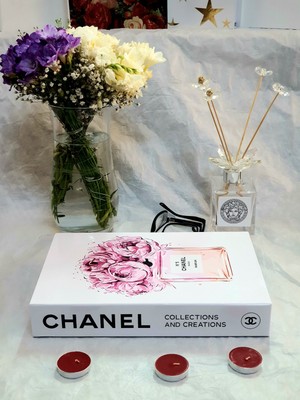 Lovely Book & Book Dekoratif Kutu Pembe Chanel Şişe Kitap Kutusu