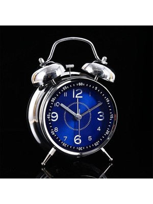 Keyfim Shop Büyük Boy Nostaljik Gümüş Metal Işıklı Akar Saniyeli Çift Çanlı Çalar Saat