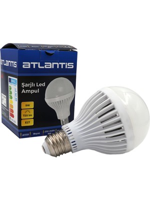 Atlantis Akülü Şarjlı LED Ampul Beyaz 9W E27