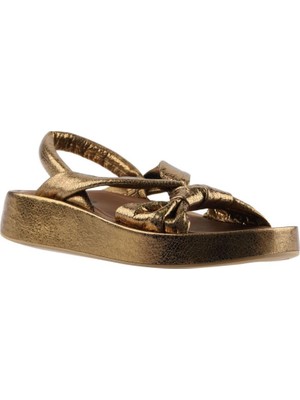 Bueno Shoes Bronz Deri Kadın Dolgu Topuklu Sandalet