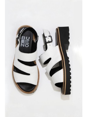 Bueno Shoes Beyaz Deri Kadın Topuklu Sandalet