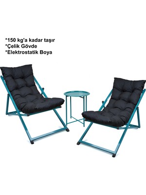 Hastunç Minderli - Zaat Şezlong Seti Bahçe&balkon&teras&plaj Katlanır Dörtlü Set - 2 Şezlong 1 Sehpa