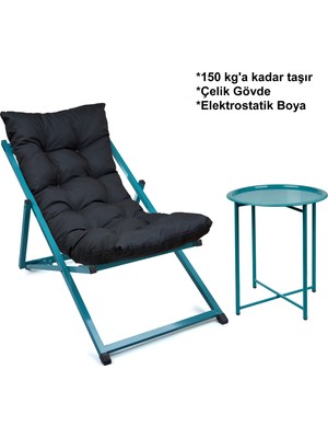 Hastunç Minderli - Miras Şezlong Seti Bahçe&balkon&teras&plaj Katlanır Set - 1 Şezlong 1sehpa