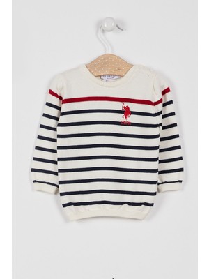 U.S. Polo Assn. U.s. Polo Assn Lisanslı Striped Ekru Bebek Kazak