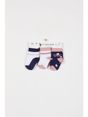 U.S. Polo Assn. Kız Bebek Çorap Takımı 3'lü Yıldız Deseniyle Rahat Beyaz ve Pembe