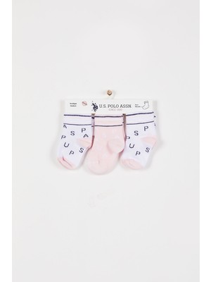 U.S. Polo Assn. Kız Bebek Çorap Seti Pamuklu Beyaz ve Pembe Renkli 3 Adet