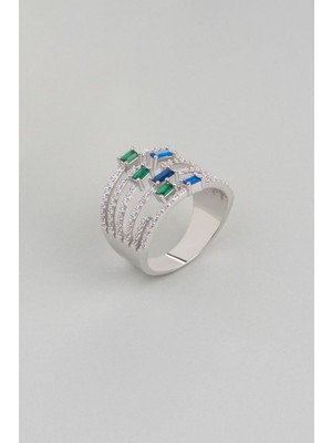 So CHIC Mavi Rüya 18 Ayar Beyaz Altın Kaplama Gümüş Tasarım Yüzük